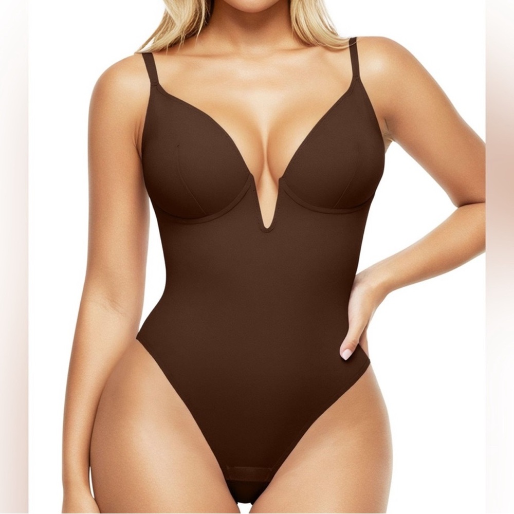 NWT‎ Popilush Brown Shapewear Bodysuit with Plunge Neckline - 3XL